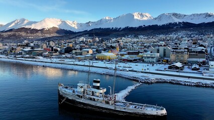 Saint Christopher Boat At Ushuaia In Tierra Del Fuego Argentina. Saint Christopher Boat. Ship...