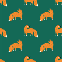 Adorable little foxes hand drawn vector illustration. Funny forest animal in flat style seamless pattern for kids fabric or wallpaper.