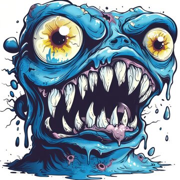 recommend clip art: A Blue Cartoon Monster with Sharp Teeth and Drool