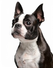ボストン・テリアのポートレート（Boston Terrier portrait on white background）
