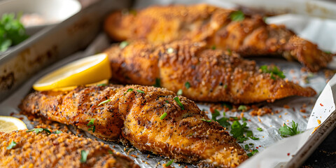 Mouthwatering Crispy Fish Dish with Tartar Sauce on a Light Background
