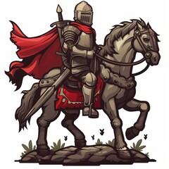 A medieval knight in full armor riding a horse