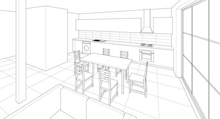 Fototapeta premium interior kitchen living room 3d illustration 