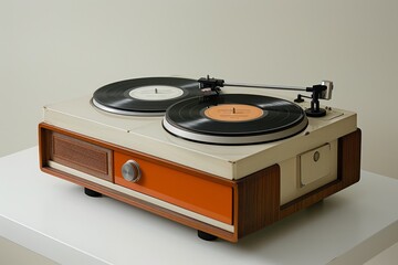 Obraz premium record player with record on top of it, vintage vinyl record player with records