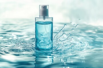 Mockup of a shower gel bottle submerged in clear water with splashes and ripples