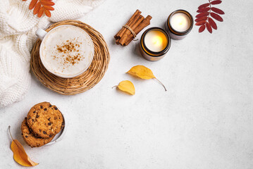 Cosy autumn background, coffee and cookies