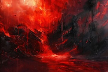Fototapeta premium Abstract Oil Painting with Red and Black Swirls