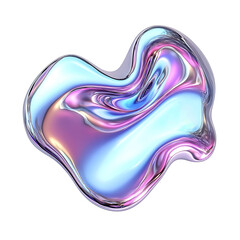 Chrome neon fluid form liquid metallic shape isolated on transparent background