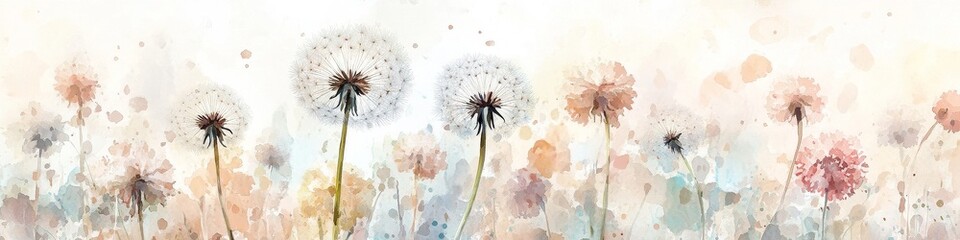 Abstract watercolor painting of dandelions 