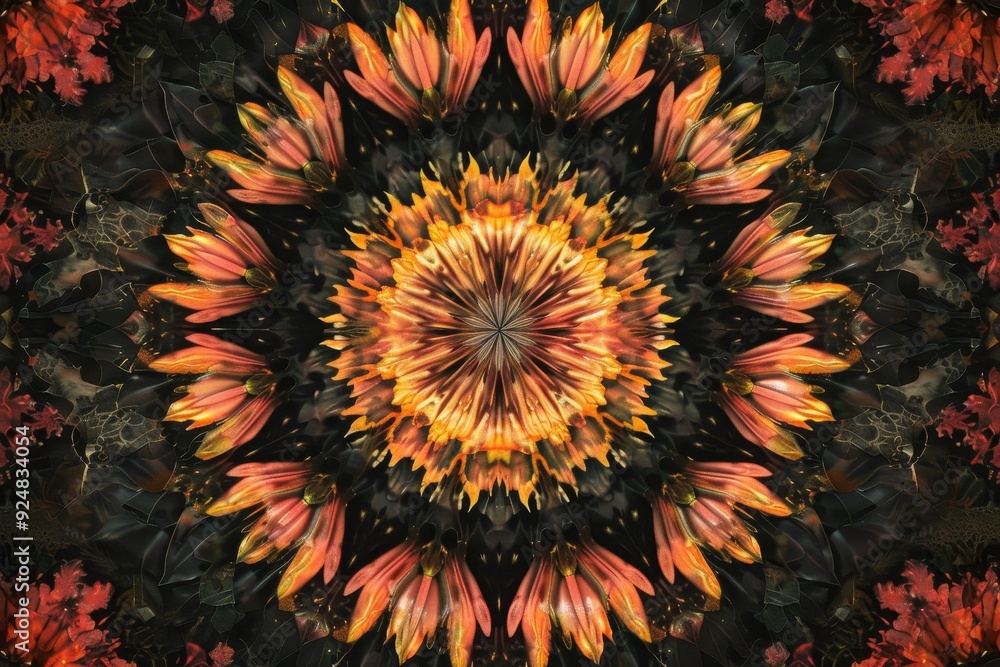 Fototapete kaleidoscope, 3d symmetrical pattern, mesmerizing and colorful transparent background