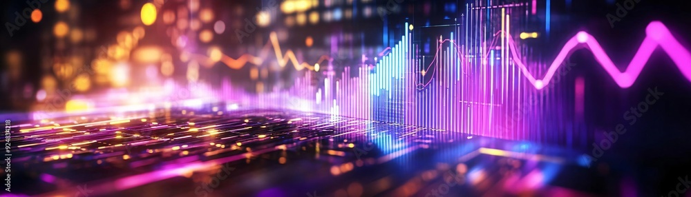 Poster vibrant abstract background showcasing colorful lights and digital patterns, perfect for technology 