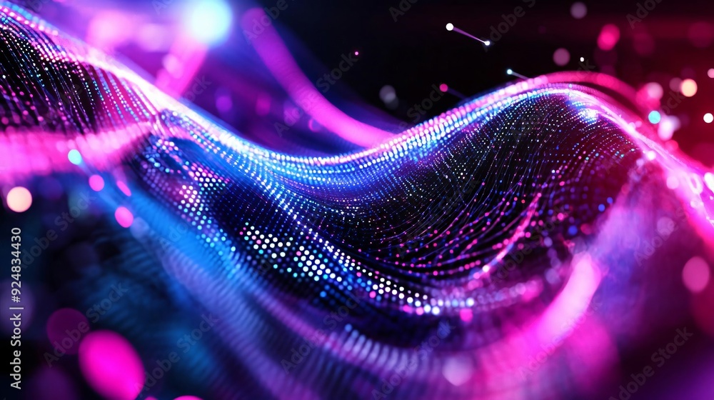 Aufkleber vibrant abstract wave patterns with colorful light particles, perfect for modern designs and technol