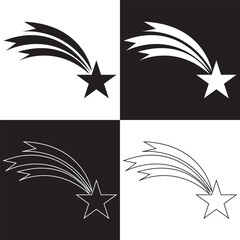 Shooting star icons on white and black background, to use in banner, sale and badge designs. Big sale, banner, star, logo, vector illustration. EPS 10