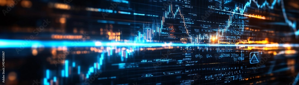 Poster abstract digital financial graph showcasing trends and data analysis for trading and investment stra