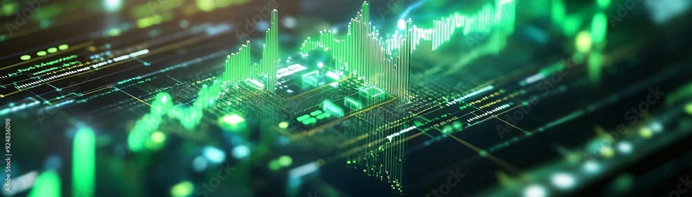 Aufkleber abstract visualization of financial data, featuring vibrant green graphs and charts representing mar