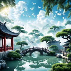 japanese garden bridge generative ia	