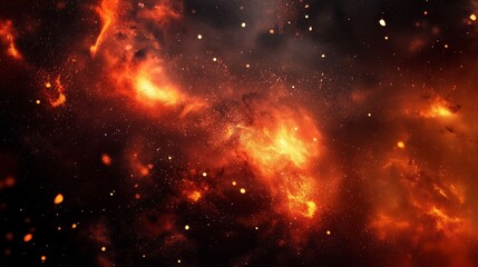 Fototapeta premium Abstract image featuring dynamic fiery swirls of glowing orange sparks in dark space.