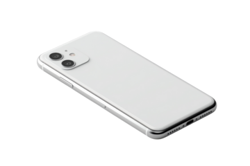 A sleek, modern smartphone with a white back and dual cameras, lying flat against a white background. High-resolution technology.