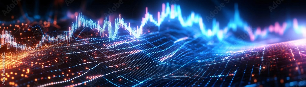 Poster dynamic abstract background with vibrant lines and glowing elements representing digital connection 