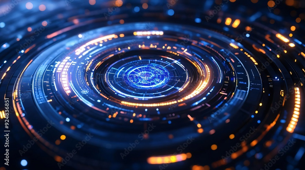 Poster dynamic abstract digital swirl with glowing elements, creating a futuristic appearance and captivati