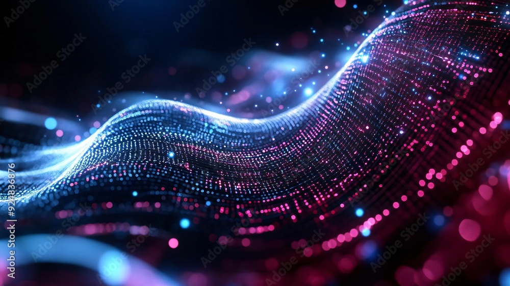 Poster dynamic abstract wave with glowing particles, creating a mesmerizing visual experience in vibrant co