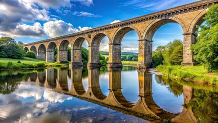 Fototapeta premium Railway bridge spanning over a river with beautiful architecture in West Yorkshire