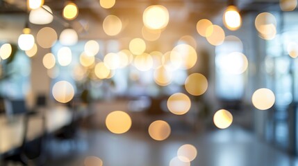 Blurred empty open space office. Abstract light bokeh at office interior background for design,generative ai