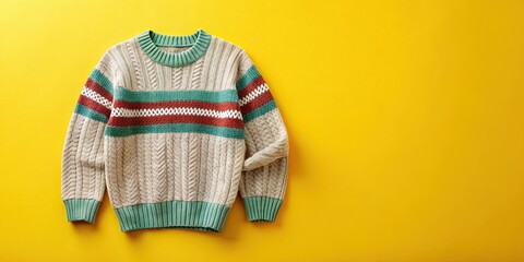 Stylish sweater laying on flat bright surface, fashion, clothing, cozy, knitwear, wool, trendy, warm, knit, design, pullover