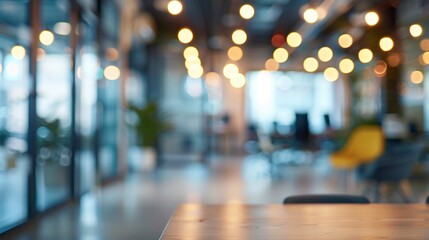 Blurred empty open space office. Abstract light bokeh at office interior background for design,generative ai