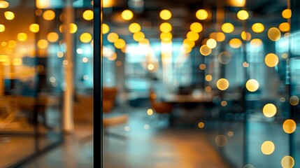 Blurred empty open space office. Abstract light bokeh at office interior background for design,generative ai