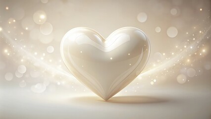 Delicate white heart silhouette floats serenely against a soft, creamy white backdrop, evoking feelings of purity, innocence, and tender loving care.