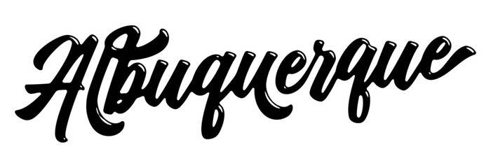 Albuquerque city name written in street art-style liquid brush script lettering
