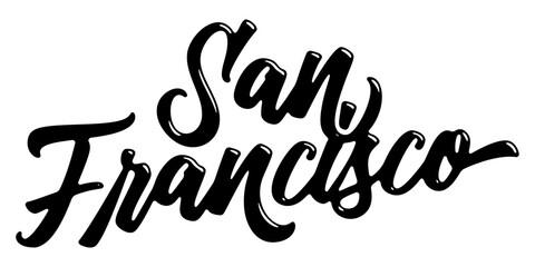 San Francisco city name written in street art-style liquid brush script lettering