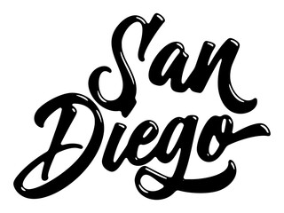 San Diego city name written in street art-style liquid brush script lettering