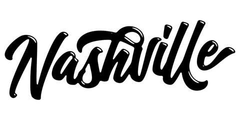 Nashville city name written in street art-style liquid brush script lettering