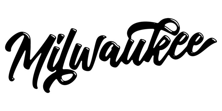 Milwaukee city name written in street art-style liquid brush script lettering