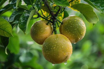 Indian bael fruit growing on tree