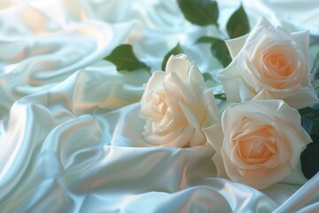 Iridescent silk with white roses on abstract background