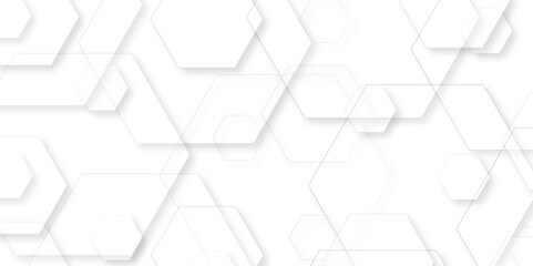 Fototapeta premium Abstract white hexagon pattern background. Abstract hexagon technology design background. Embossed Hexagon , honeycomb white shadow. Luxury White 3D futuristic honeycomb mosaic white background.