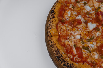 Pizza with salami and prosciutto. Meat pizza with cheese