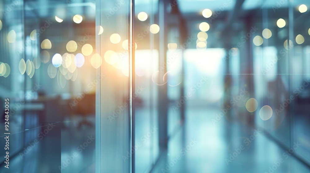 Poster blurred empty open space office. abstract light bokeh at office interior background for design,gener
