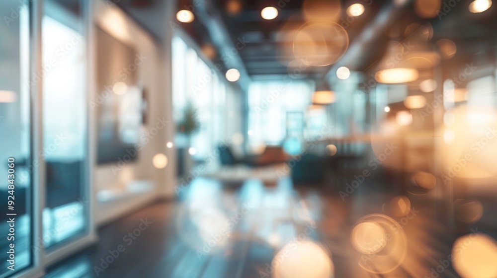 Poster blurred empty open space office. abstract light bokeh at office interior background for design,gener