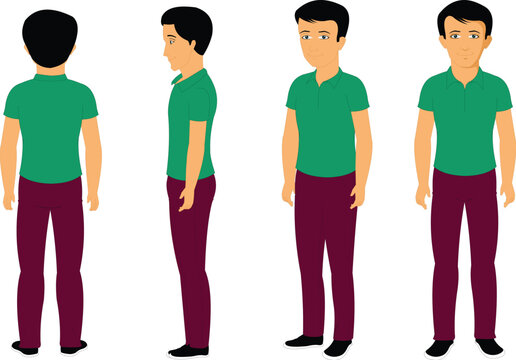 Boy Character Turnaround Model Sheet, Character Model sheet. Front, side view character. character set with various views