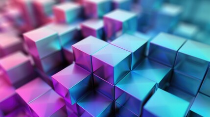 3D Geometric Cubes in Cool Blues and Purples Wallpaper