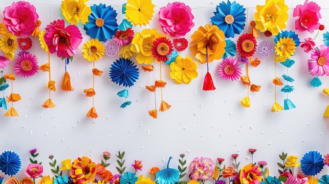 Colorful decoration for Festa Junina festivity against white backdrop
