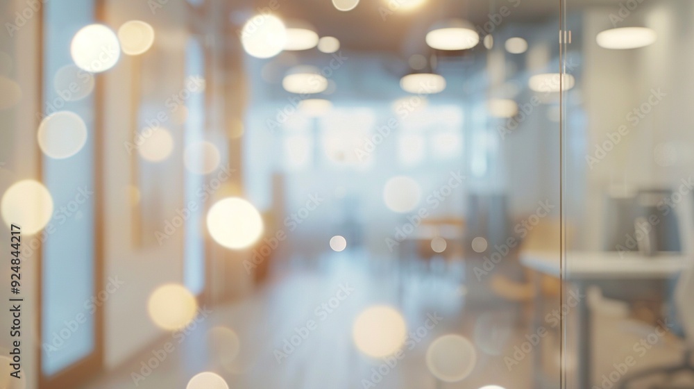 Poster blurred empty open space office. abstract light bokeh at office interior background for design,gener