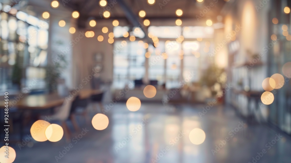 Poster blurred empty open space office. abstract light bokeh at office interior background for design,gener