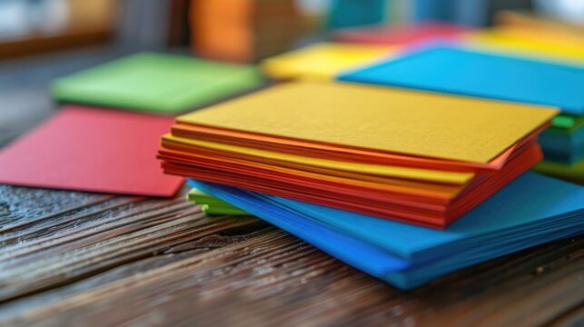 Colorful English word cards on wooden table for English prepositions practice