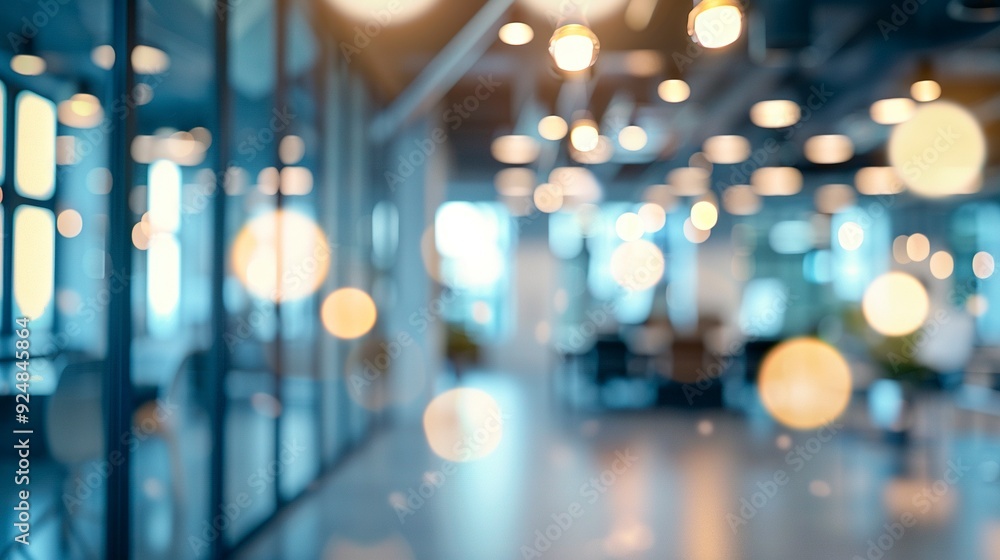 Poster blurred empty open space office. abstract light bokeh at office interior background for design,gener