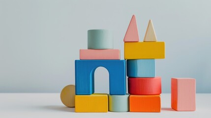 Obraz premium Colorful block toys for cognitive growth on white backdrop